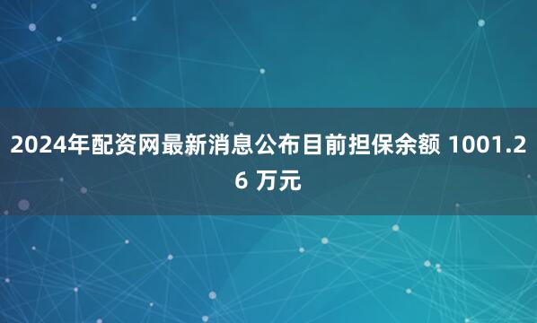 2024年配资网最新消息公布目前担保余额 1001.26 万元